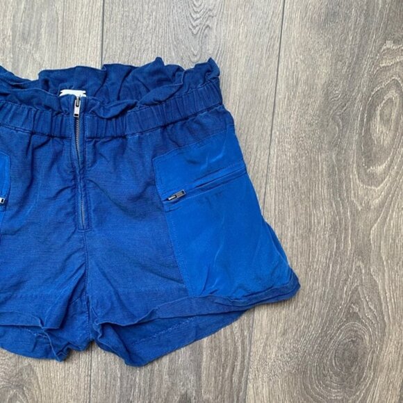 Aritzia Wilfred Shorts Crepe Paperbag Ruched Elastic Waist Linen Cobalt Blue - Picture 9 of 15